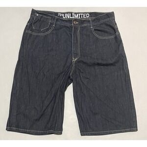 Ecko Unltd 72+ Unlimited Mens Size 38 X 14 Y2K Baggy Denim Shorts Dark Navy